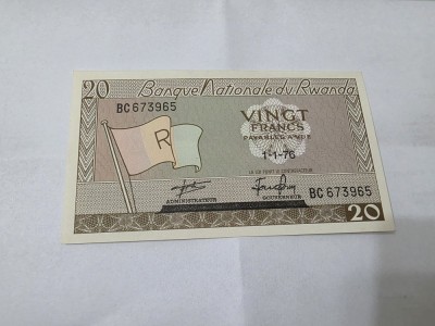 BANCNOTA RWANDA 20 FR 1976 foto