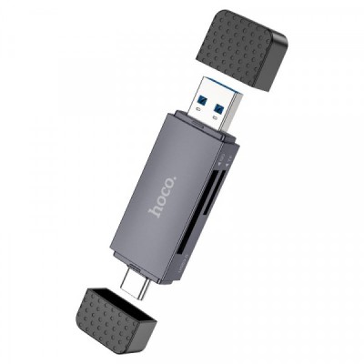 Cititor Card USB 3.0 / USB-C HOCO HB45, SD - microSD, Gri foto