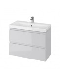 Set mobilier baie suspendat CS9741, cu lavoar ceramic, dreptunghiular, 80 cm, front MDF, 2 sertare, glisiere soft close, gri