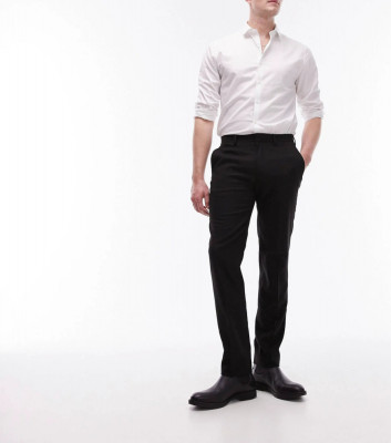 Pantaloni stretch slim texturati, negru, M foto