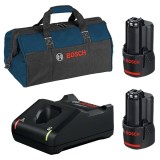 Bosch 1600A019R8 + 1619BZ0100 - Set 2 acumulatori si incarcator Li-Ion 12 V 2 Ah + Geanta textila