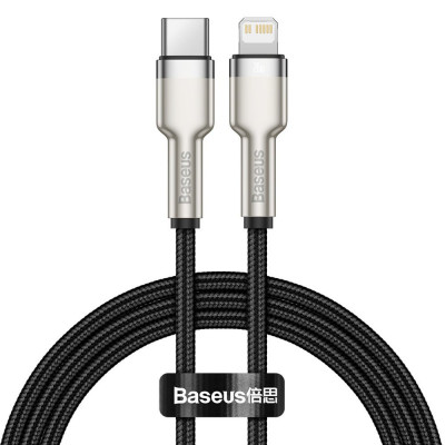 Cablu De Date Baseus Cafule Metal USB Tip C - Lightning 20 W Putere De Livrare 1 M Negru (CATLJK-A01) foto