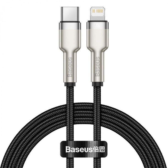 Cablu De Date Baseus Cafule Metal USB Tip C - Lightning 20 W Putere De Livrare 1 M Negru (CATLJK-A01)