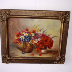 Angeolina SANTOCANO(1889-1969)"Vase cu flori de camp", tablou ulei/panza78x67cm