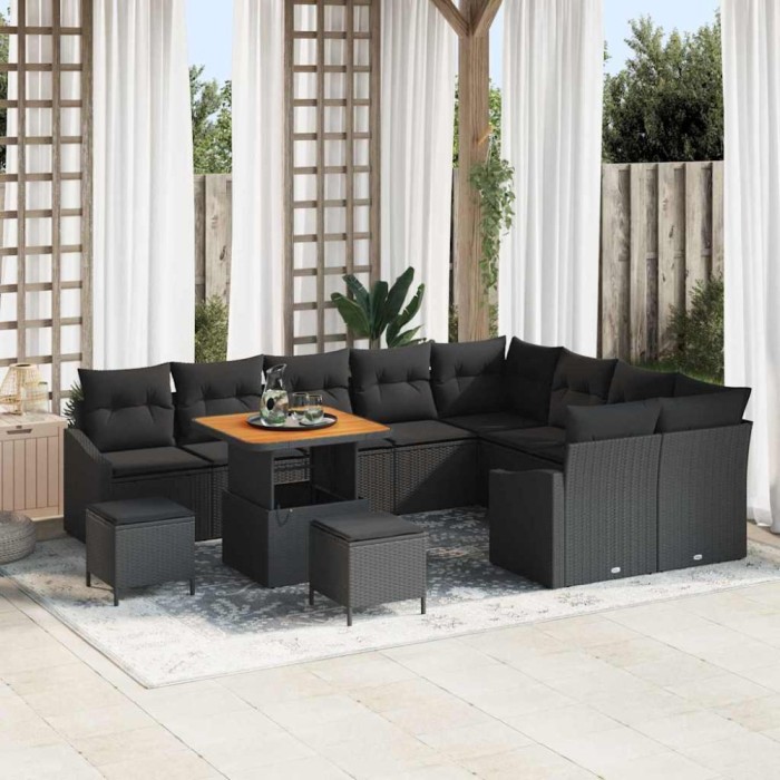 vidaXL Set de canapele pentru grădină 12 pcs Negru 80 x 80 x 71 cm 3364639