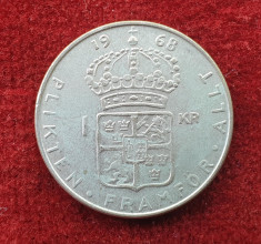 Moneda din Argint 1 Koroana 1968 Suedia Regele Gustaf VI Adolf foto