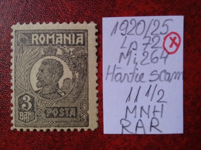 1920- Romania- Ferd. b. mic Mi264-Hartie cu scame-MNH-RAR foto