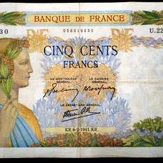 309 FRANTA WWII 500 FRANCS FRANCI 6.2.1941 SR. 630