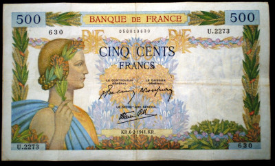 309 FRANTA WWII 500 FRANCS FRANCI 6.2.1941 SR. 630 foto