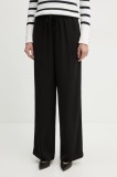 Armani Exchange pantaloni femei, culoarea negru, lat, high waist, XW000143 AF10840