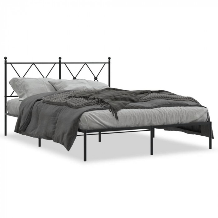 Cadru de pat metalic cu tablie, negru, 140x190 cm GartenMobel Dekor