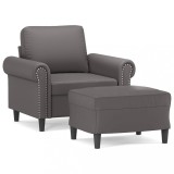 Cumpara ieftin Fotoliu canapea cu taburet, gri, 60 cm, piele ecologica