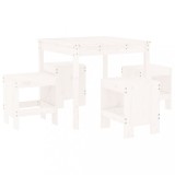 Cumpara ieftin Set de dining pentru gradina, 5 piese, alb, lemn masiv de pin