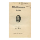 Mihai Eminescu, Poezii, traducere &icirc;n germană de N. N. Botez, cu dedicația olografă a traducătorului