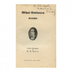 Mihai Eminescu, Poezii, traducere în germană de N. N. Botez, cu dedicația olografă a traducătorului