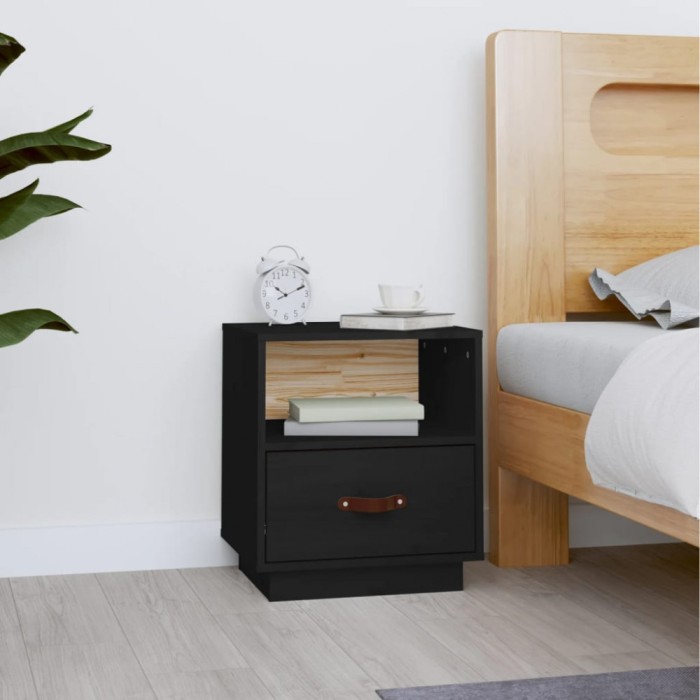 vidaXL Noptieră, negru, 40x34x45 cm, lemn masiv de pin 818303