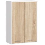 Dulap baie suspendat, cu 2 usi si 4 rafturi interioare, PAL 16 mm, 64x30x94 cm, alb si stejar sonoma Household NewTrend