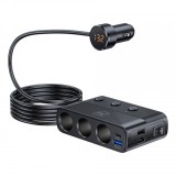Incarcator Auto 3MK Power Splitter, 120W, 3A, 1 x USB-C - 3 x Extensie Bricheta - 3 x USB-A, Negru
