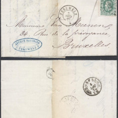 Belgium 1870 Postal History Rare Cover + Content Peruwelz to Brussels D.1052