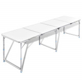 Masă Camping Aluminiu Pliabilă Reglabilă vidaXL 240x60cm Albă - Picnic, Terasă, Bucătărie - Ușoară, Portabilă, 30-50kg
