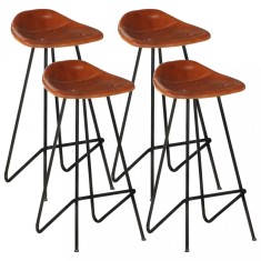 vidaXL Scaune de bar, 4 buc., maro, piele naturală