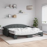 vidaXL Pat de zi cu extensie și saltele, gri &icirc;nchis, 90x200 cm, textil