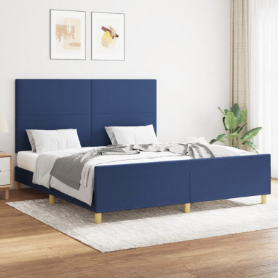 vidaXL Cadru de pat cu tăblie, albastru, 160x200 cm, textil foto