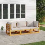 Set mobilier gradina Gossi, lemn masiv acacia, 3 piese, perne gri deschis, canapea colt/mijloc