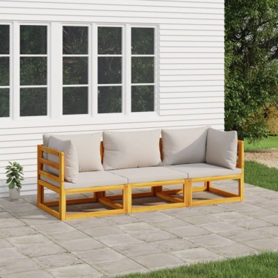 Gossi set mobilier gradina, perne gri deschis, 3 piese, lemn masiv foto