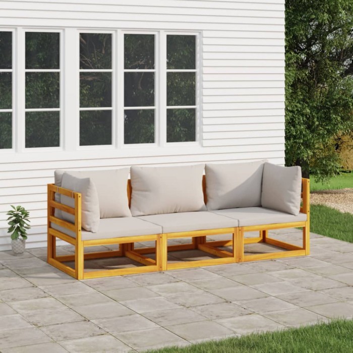 Gossi set mobilier gradina, perne gri deschis, 3 piese, lemn masiv