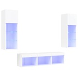 Cumpara ieftin Unitati de perete TV cu LED-uri, 5 piese, alb, lemn prelucrat