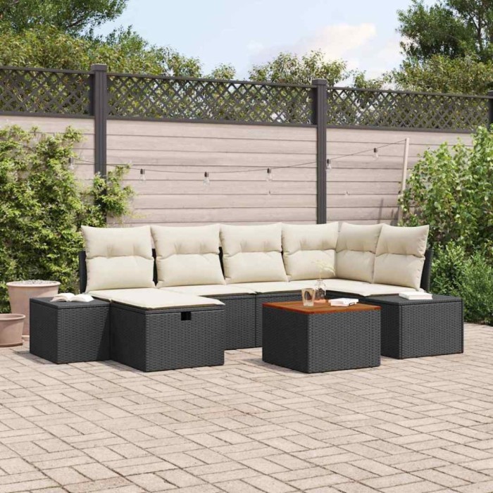 vidaXL Set de canapele pentru grădină cu pernă 7 pcs Negru Rattan poli