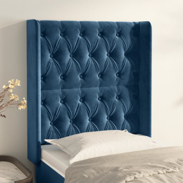 vidaXL Tăblie pat cu aripioare albastru &icirc;nchis 83x16x118/128cm catifea 3119950