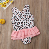 Costum de baie leopard roz cu volan drool (marime: 110)