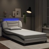Cumpara ieftin Cadru de pat cu lumini LED alb/negru 100x200 cm piele ecologică