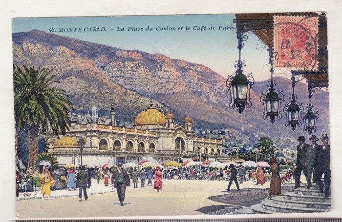 bnk cp Monte Carlo - Piata Cazinoului si Cafe de Paris - circulata 1927
