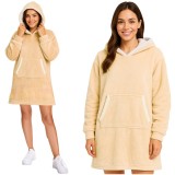 Bluza patura XXL bej cu gluga, moale si calduroasa Ruhhy