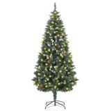 Cumpara ieftin Brad de Craciun artificial pre-iluminat cu conuri de pin 180 cm