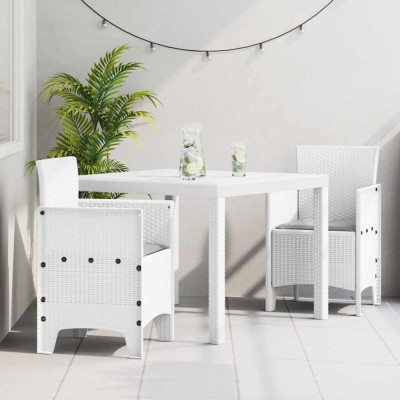 vidaXL Set de masă pentru grădină 3 pcs Alb Ratan Polt 3378684 foto