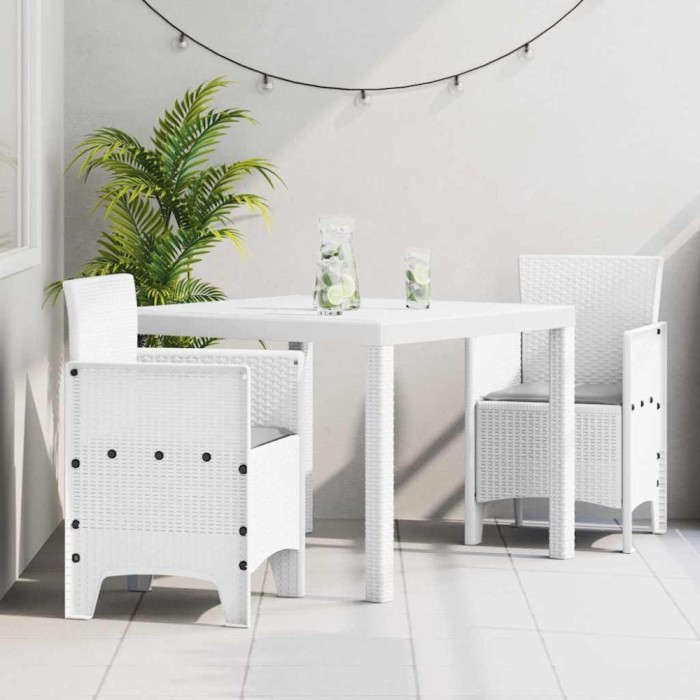 vidaXL Set de masă pentru grădină 3 pcs Alb Ratan Polt 3378684