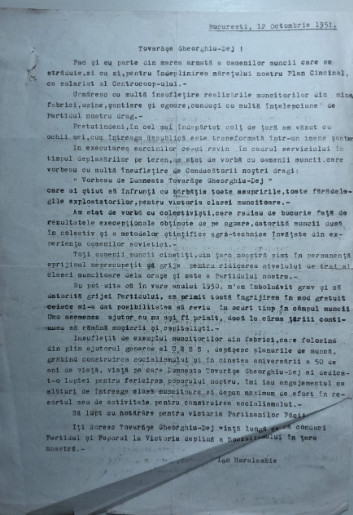 1950 / 51 Lot 2 doc: memoriu catre Dej &amp; contestatie excludere partidul comunist