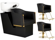 Lincoln negru set de spălare a coaforului și 2 x scaun de coafor hidraulic cu suport pentru picioare