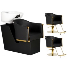 Lincoln negru set de spălare a coaforului și 2 x scaun de coafor hidraulic cu suport pentru picioare