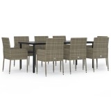 Set mobilier de gradina cu perne, 9 piese, negru/gri, poliratan
