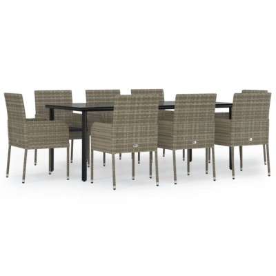 Set mobilier de gradina cu perne, 9 piese, negru/gri, poliratan foto