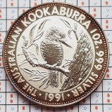 1370 Australia 5 Dollars 1991 Elizabeth II ( Kookaburra) km 138 argint, Australia si Oceania