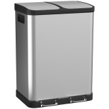 HOMCOM Coș de gunoi pentru bucătărie cu dublu compartiment 2 x 30L cu pedală din oțel inoxidabil, capac cu &icirc;nchidere silențioasă, argintiu | Aosom Rom