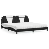 VidaXL Pat cu saltea, negru și alb, 200x200 cm, piele ecologică