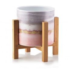 Ghiveci ceramic pentru flori Luxury cu suport din lemn, &Oslash; 12,5, Inaltime 16.5 cm, Gri