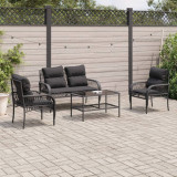 Set mobilier de gradina cu perne, 4 piese, negru, poliratan GartenMobel Dekor, vidaXL